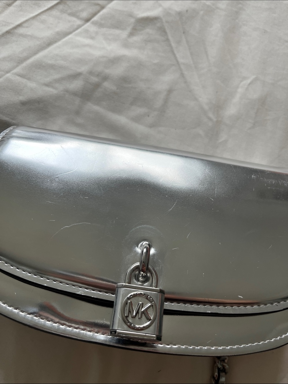 Michael Kors Silver Metallic Chain Crossbody Bag - Picture 8 of 11